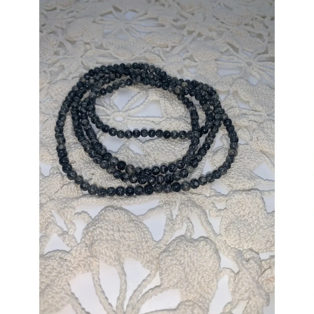 Vintage Natural Black Gray Stone Bead Layering Necklace 36